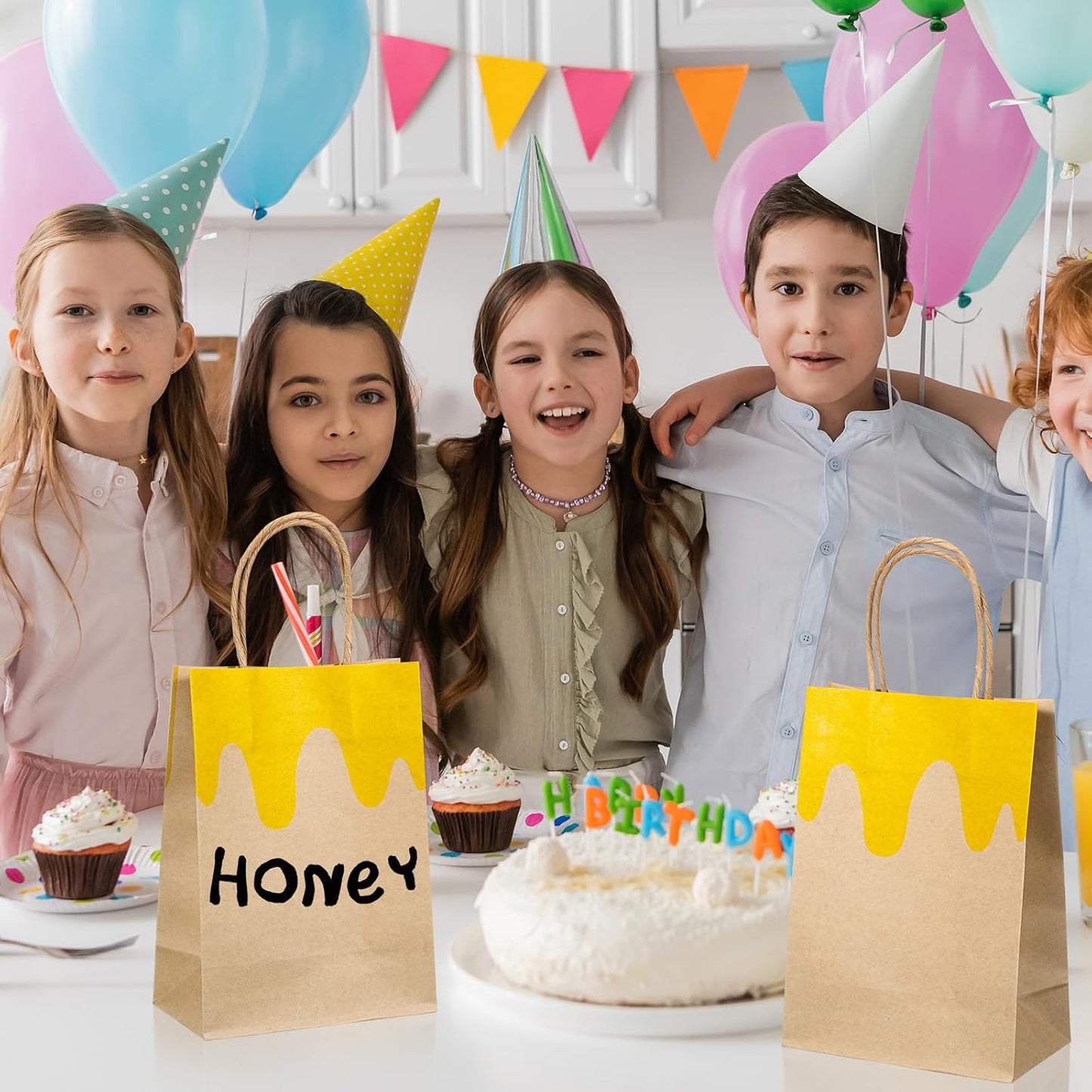40 Pcs Honey Bee Gift Bag Honey Paper Bags for Party Favor Bee Theme Goodie Contain with Handle for Birthday Party Decorations What Will It Be Gender Reveal Supplies