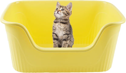 Jumbo Cat Litter Box with High Side,21.45 x 16.14 x 10.43 Inches Large Litter Box Anti Splashing Non-Stick Low Entry Cat Pan Easy Clean for Small Medium Kitten(Yellow)