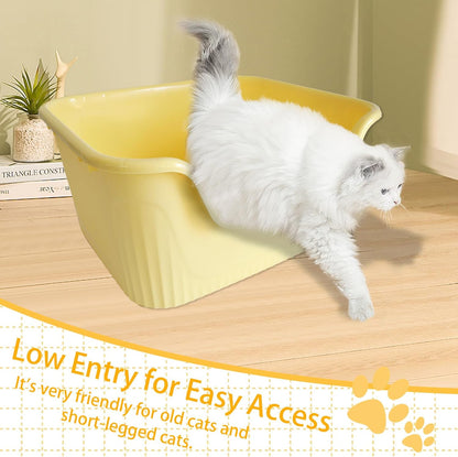 Jumbo Cat Litter Box with High Side,21.45 x 16.14 x 10.43 Inches Large Litter Box Anti Splashing Non-Stick Low Entry Cat Pan Easy Clean for Small Medium Kitten(Yellow)