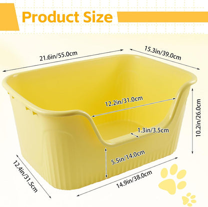 Jumbo Cat Litter Box with High Side,21.45 x 16.14 x 10.43 Inches Large Litter Box Anti Splashing Non-Stick Low Entry Cat Pan Easy Clean for Small Medium Kitten(Yellow)