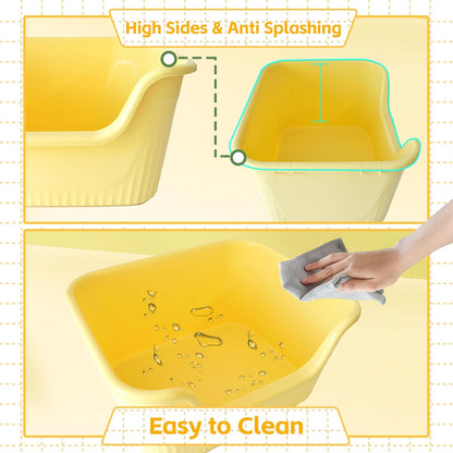 Jumbo Cat Litter Box with High Side,21.45 x 16.14 x 10.43 Inches Large Litter Box Anti Splashing Non-Stick Low Entry Cat Pan Easy Clean for Small Medium Kitten(Yellow)