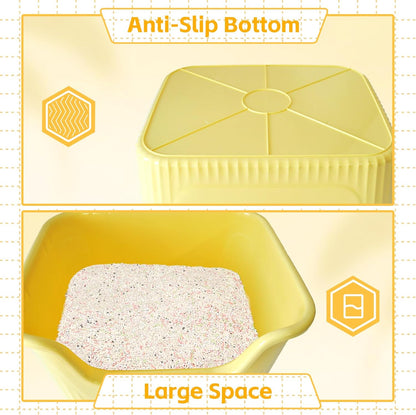 Jumbo Cat Litter Box with High Side,21.45 x 16.14 x 10.43 Inches Large Litter Box Anti Splashing Non-Stick Low Entry Cat Pan Easy Clean for Small Medium Kitten(Yellow)