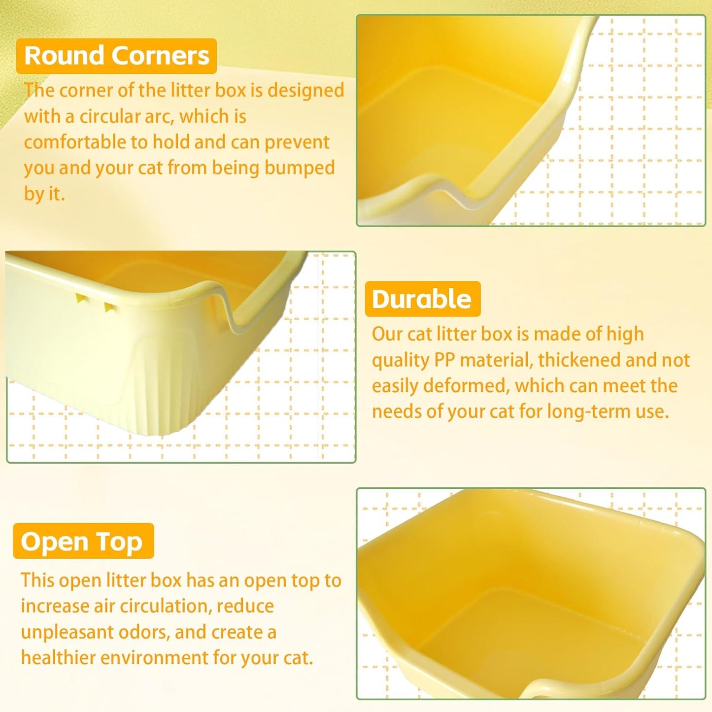 Jumbo Cat Litter Box with High Side,21.45 x 16.14 x 10.43 Inches Large Litter Box Anti Splashing Non-Stick Low Entry Cat Pan Easy Clean for Small Medium Kitten(Yellow)