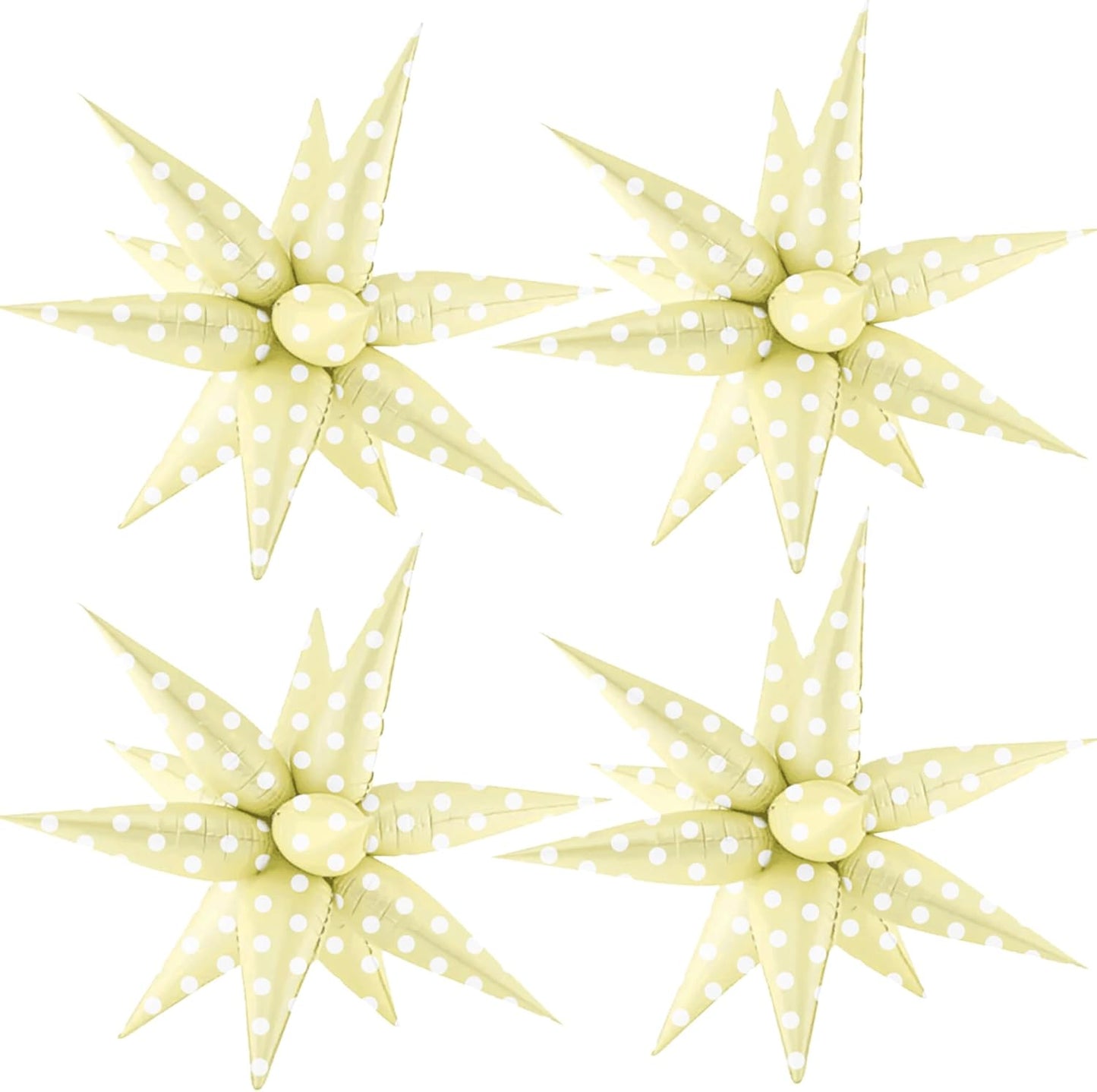 Light Pastel Yellow and White Polka Dot Spike Burst/Explosion Star Foil Balloons Spring Bee Flower Lemon Theme Decor What Will Baby Bee Gender Reveal Baby Shower Birthday Party Decorations Supplies