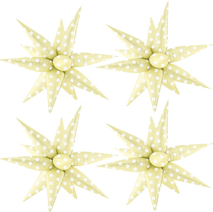 Light Pastel Yellow and White Polka Dot Spike Burst/Explosion Star Foil Balloons Spring Bee Flower Lemon Theme Decor What Will Baby Bee Gender Reveal Baby Shower Birthday Party Decorations Supplies