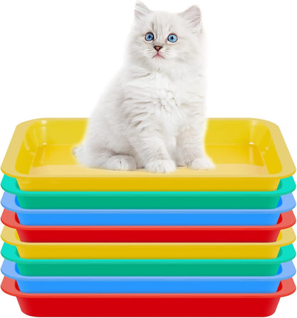 for you 8 Pcs Kitten Litter Box 11 x 8.5 X1.2 Inch Plastic Portable Small Litter Pan Low Entry Waterproof Bunny Cat Shallow Tray Travel Toilet for Kitty Guinea Pig Rabbit Small Pet(Multicolor)