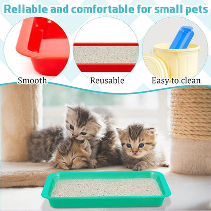 for you 8 Pcs Kitten Litter Box 11 x 8.5 X1.2 Inch Plastic Portable Small Litter Pan Low Entry Waterproof Bunny Cat Shallow Tray Travel Toilet for Kitty Guinea Pig Rabbit Small Pet(Multicolor)