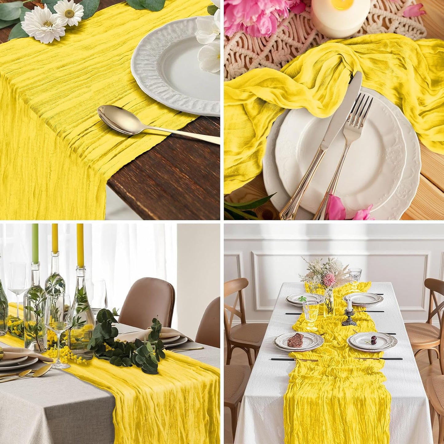 Yellow Cheesecloth Table Runner, 120 inch 10ft Boho Rustic Gauze Cheese Cloth Runner for Wedding Bridal Shower Baby Shower Birthday Party Easter Table Decorations