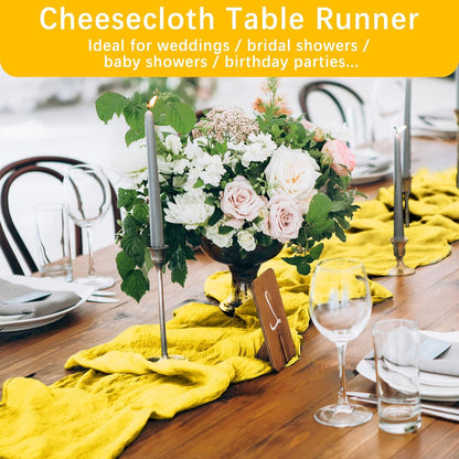 Yellow Cheesecloth Table Runner, 120 inch 10ft Boho Rustic Gauze Cheese Cloth Runner for Wedding Bridal Shower Baby Shower Birthday Party Easter Table Decorations