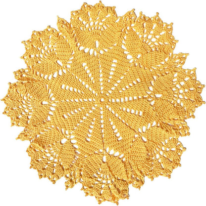 Tulip Flower Doilies Tablecloth Crochet Lace Placemats Vase Dish Plate West Dinner Table Mat Anniversary Mother's Day (1, Yellow)