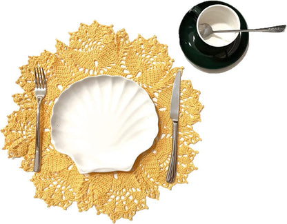 Tulip Flower Doilies Tablecloth Crochet Lace Placemats Vase Dish Plate West Dinner Table Mat Anniversary Mother's Day (1, Yellow)