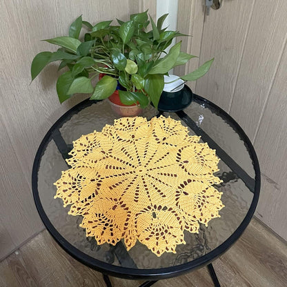 Tulip Flower Doilies Tablecloth Crochet Lace Placemats Vase Dish Plate West Dinner Table Mat Anniversary Mother's Day (1, Yellow)