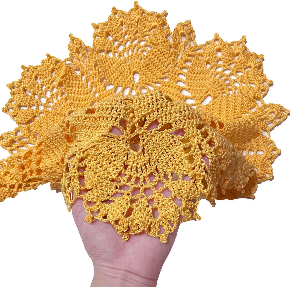 Tulip Flower Doilies Tablecloth Crochet Lace Placemats Vase Dish Plate West Dinner Table Mat Anniversary Mother's Day (1, Yellow)