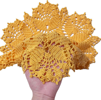 Tulip Flower Doilies Tablecloth Crochet Lace Placemats Vase Dish Plate West Dinner Table Mat Anniversary Mother's Day (1, Yellow)