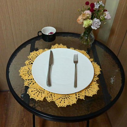Tulip Flower Doilies Tablecloth Crochet Lace Placemats Vase Dish Plate West Dinner Table Mat Anniversary Mother's Day (1, Yellow)
