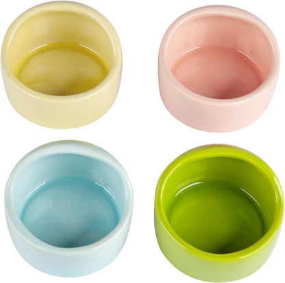 4 Pack Ceramic Hamster Food Bowl, Splash-Proof, Tip-Proof, Chew-Resistant, Easy to Clean Small Animal Bowl for Hamster/Guinea Pig/Chinchilla/Hedgehog, 1 Pink + 1 Blue + 1 Green + 1 Yellow