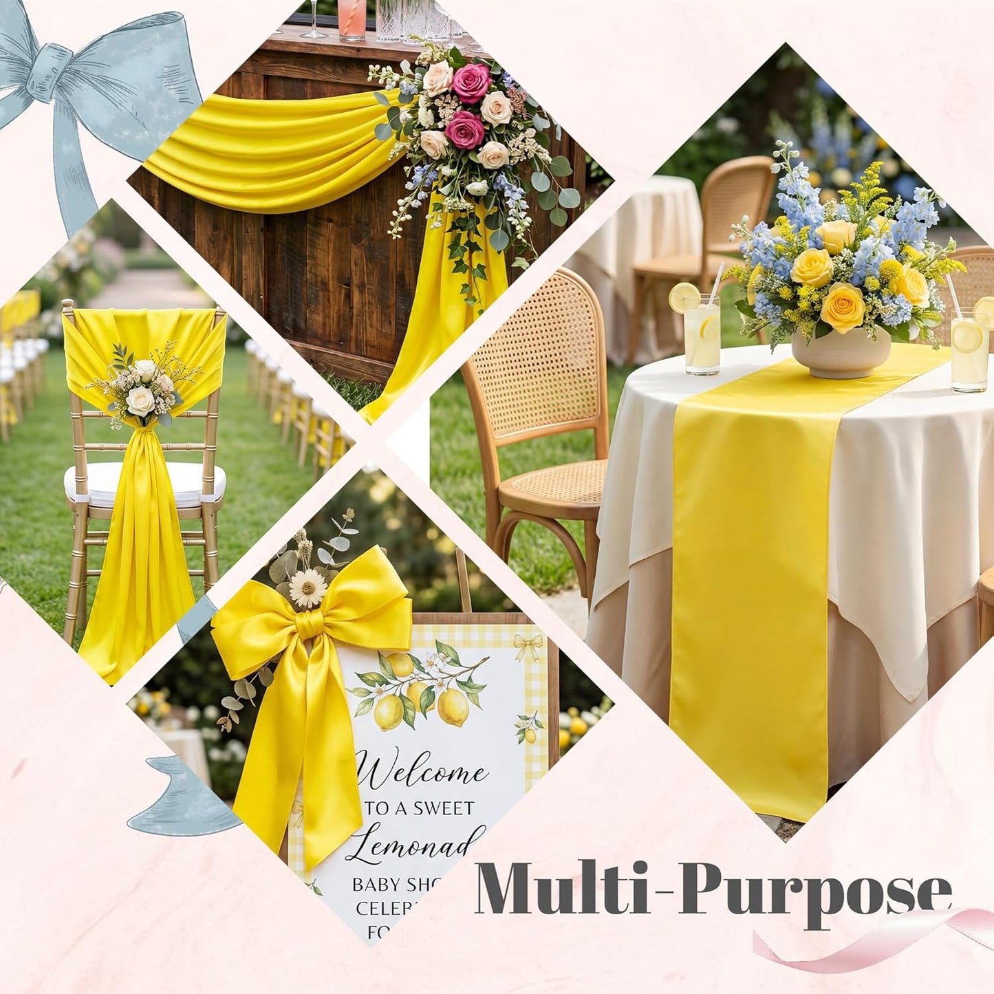 12 Pack Yellow Satin Table Runners 12 x 108 Inch Reusable Seamless Design | Heavy Duty Long Smooth Polyester Table Runner with Natural Drape for Spring Wedding, Birthday & Graduation Party Decor