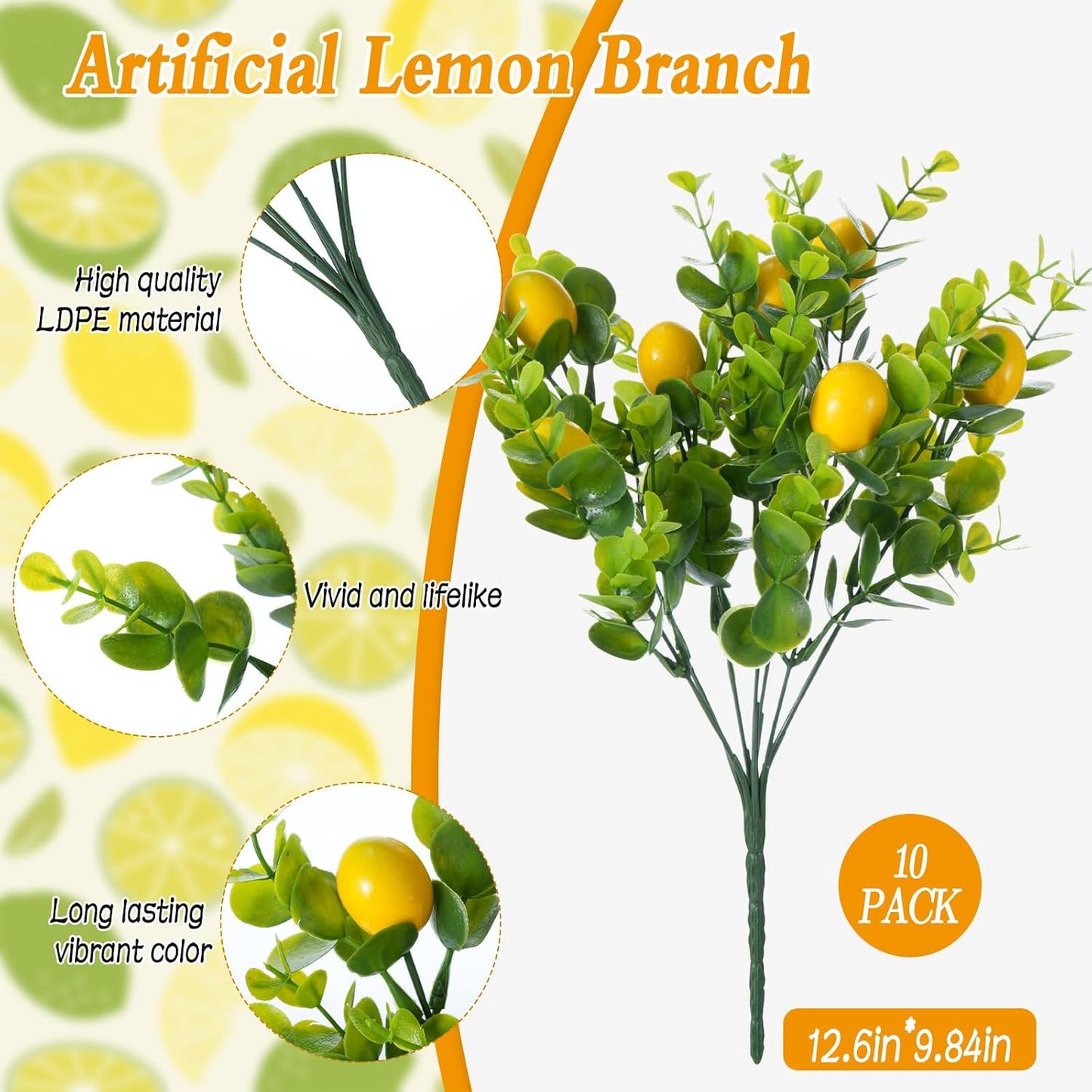 10 Pcs Artificial Lemon Branches Artificial Fruit Vivid Yellow Faux Lemons Picks Tables Centerpiece for Farmhouse Kitchen Decor Stem Farmhouse Indoor Outdoor Table Wedding Decor