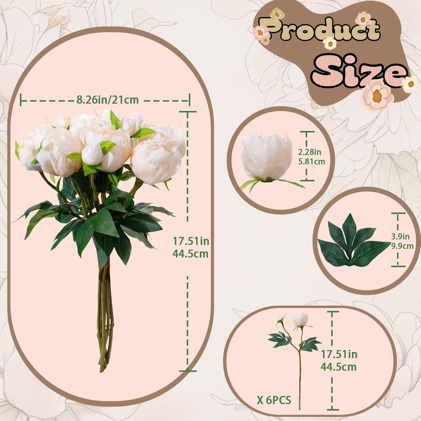 6PCS Yellow Peonies Artificial Flowers, Realistic 2 Heads Silk Peonies with Stems & Buds, 17.51" Faux Peony Bouquets for Wedding Centerpieces DIY Home Table Vase Decor