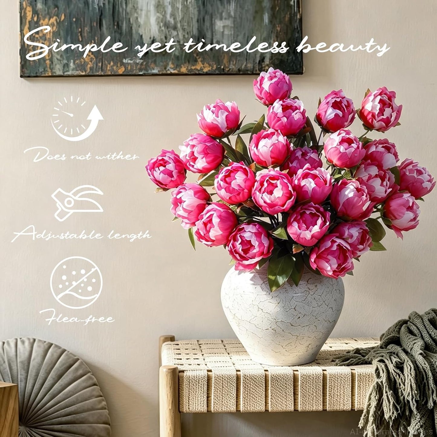 6PCS Yellow Peonies Artificial Flowers, Realistic 2 Heads Silk Peonies with Stems & Buds, 17.51" Faux Peony Bouquets for Wedding Centerpieces DIY Home Table Vase Decor