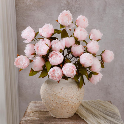 6PCS Yellow Peonies Artificial Flowers, Realistic 2 Heads Silk Peonies with Stems & Buds, 17.51" Faux Peony Bouquets for Wedding Centerpieces DIY Home Table Vase Decor
