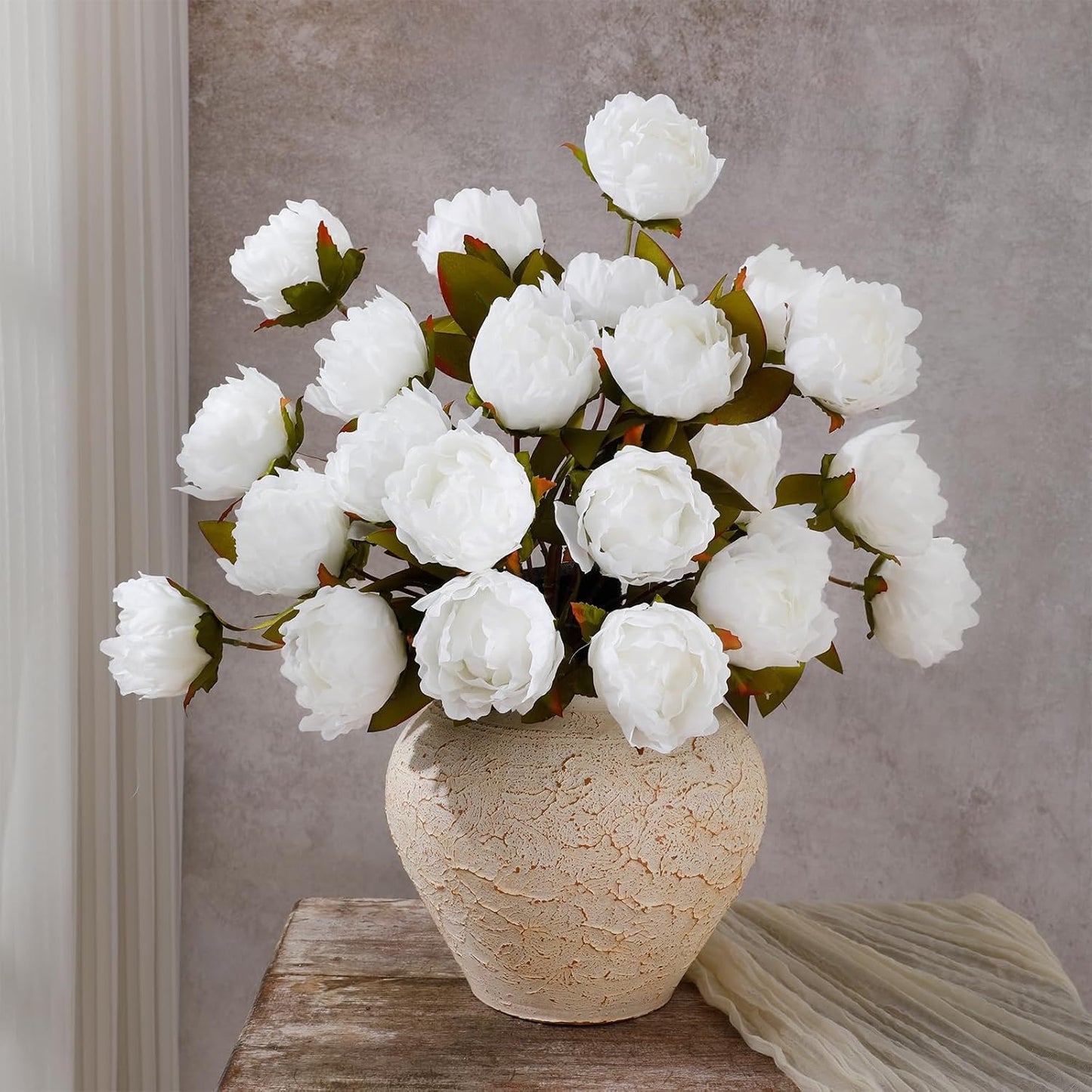 6PCS Yellow Peonies Artificial Flowers, Realistic 2 Heads Silk Peonies with Stems & Buds, 17.51" Faux Peony Bouquets for Wedding Centerpieces DIY Home Table Vase Decor