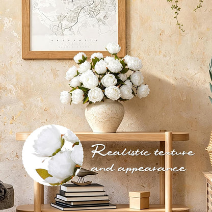 6PCS Yellow Peonies Artificial Flowers, Realistic 2 Heads Silk Peonies with Stems & Buds, 17.51" Faux Peony Bouquets for Wedding Centerpieces DIY Home Table Vase Decor