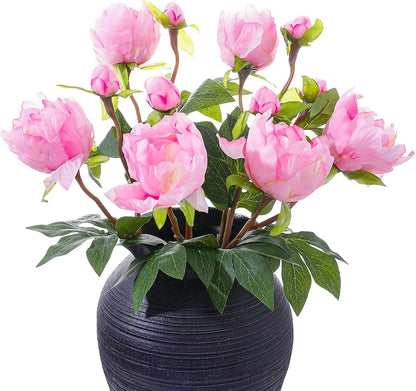 6PCS Yellow Peonies Artificial Flowers, Realistic 2 Heads Silk Peonies with Stems & Buds, 17.51" Faux Peony Bouquets for Wedding Centerpieces DIY Home Table Vase Decor
