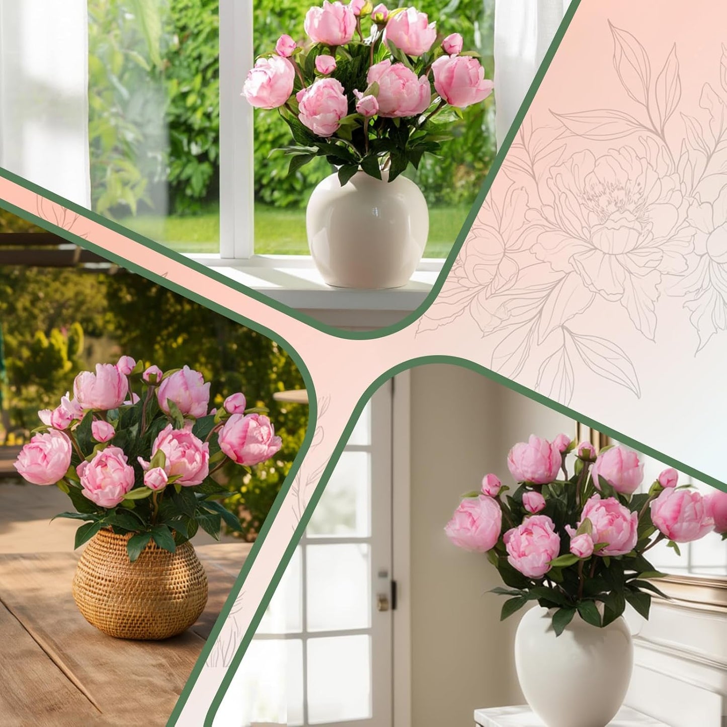 6PCS Yellow Peonies Artificial Flowers, Realistic 2 Heads Silk Peonies with Stems & Buds, 17.51" Faux Peony Bouquets for Wedding Centerpieces DIY Home Table Vase Decor