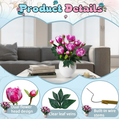 6PCS Yellow Peonies Artificial Flowers, Realistic 2 Heads Silk Peonies with Stems & Buds, 17.51" Faux Peony Bouquets for Wedding Centerpieces DIY Home Table Vase Decor