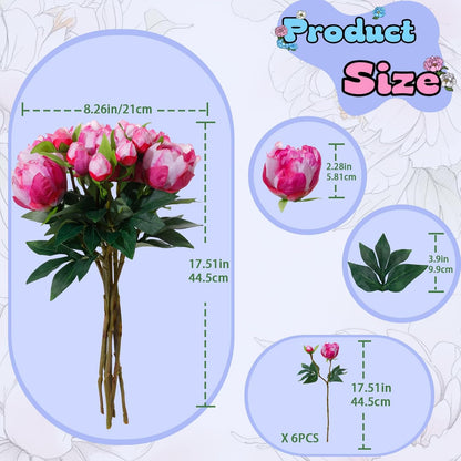 6PCS Yellow Peonies Artificial Flowers, Realistic 2 Heads Silk Peonies with Stems & Buds, 17.51" Faux Peony Bouquets for Wedding Centerpieces DIY Home Table Vase Decor