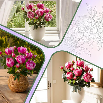 6PCS Yellow Peonies Artificial Flowers, Realistic 2 Heads Silk Peonies with Stems & Buds, 17.51" Faux Peony Bouquets for Wedding Centerpieces DIY Home Table Vase Decor