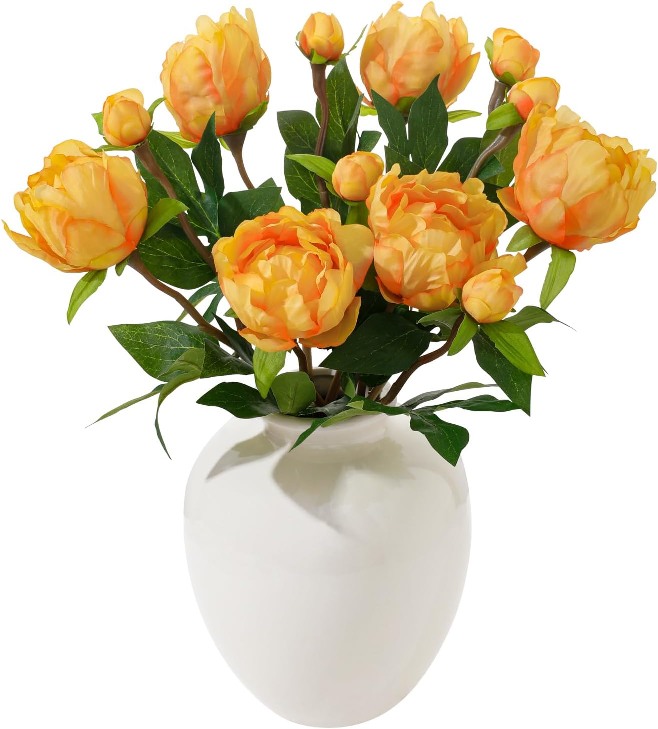 6PCS Yellow Peonies Artificial Flowers, Realistic 2 Heads Silk Peonies with Stems & Buds, 17.51" Faux Peony Bouquets for Wedding Centerpieces DIY Home Table Vase Decor