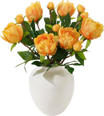 6PCS Yellow Peonies Artificial Flowers, Realistic 2 Heads Silk Peonies with Stems & Buds, 17.51" Faux Peony Bouquets for Wedding Centerpieces DIY Home Table Vase Decor