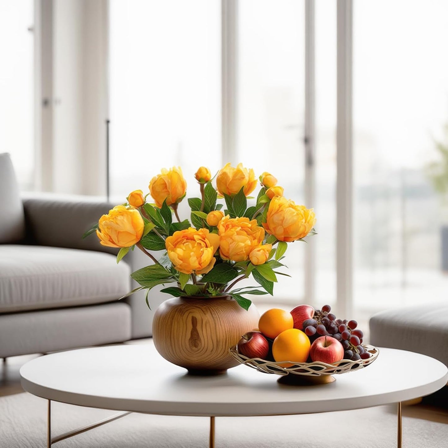 6PCS Yellow Peonies Artificial Flowers, Realistic 2 Heads Silk Peonies with Stems & Buds, 17.51" Faux Peony Bouquets for Wedding Centerpieces DIY Home Table Vase Decor