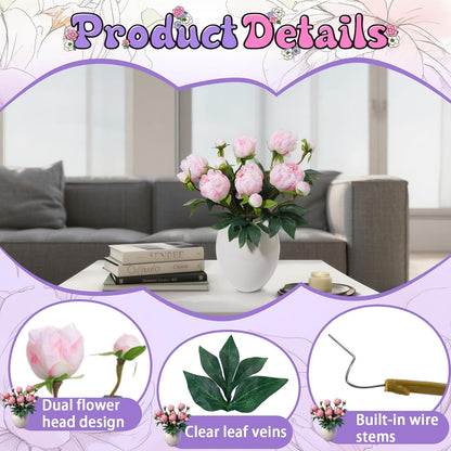 6PCS Yellow Peonies Artificial Flowers, Realistic 2 Heads Silk Peonies with Stems & Buds, 17.51" Faux Peony Bouquets for Wedding Centerpieces DIY Home Table Vase Decor