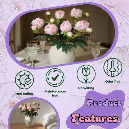 6PCS Yellow Peonies Artificial Flowers, Realistic 2 Heads Silk Peonies with Stems & Buds, 17.51" Faux Peony Bouquets for Wedding Centerpieces DIY Home Table Vase Decor