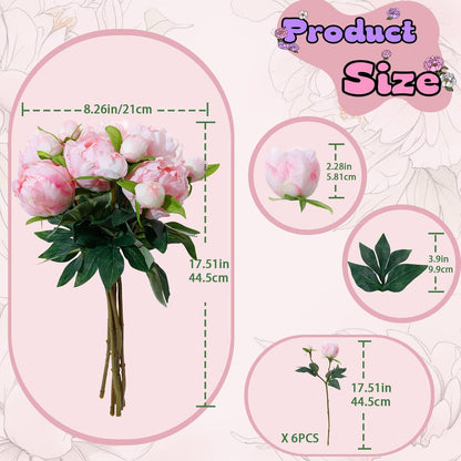 6PCS Yellow Peonies Artificial Flowers, Realistic 2 Heads Silk Peonies with Stems & Buds, 17.51" Faux Peony Bouquets for Wedding Centerpieces DIY Home Table Vase Decor