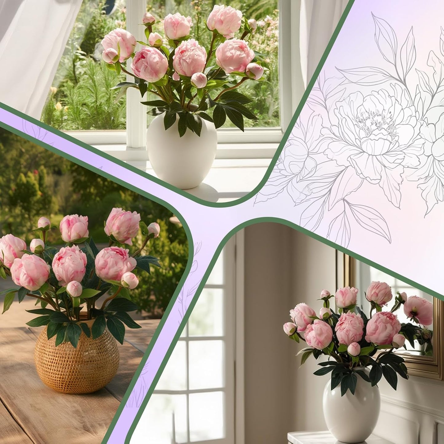 6PCS Yellow Peonies Artificial Flowers, Realistic 2 Heads Silk Peonies with Stems & Buds, 17.51" Faux Peony Bouquets for Wedding Centerpieces DIY Home Table Vase Decor