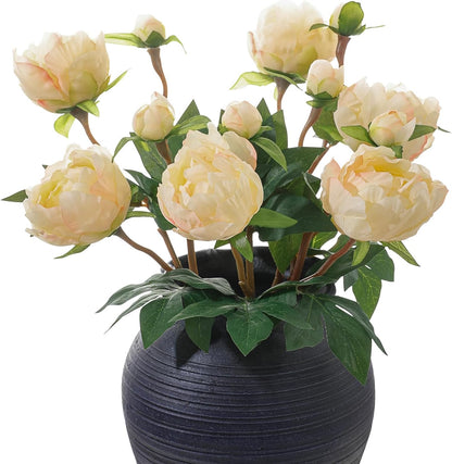 6PCS Yellow Peonies Artificial Flowers, Realistic 2 Heads Silk Peonies with Stems & Buds, 17.51" Faux Peony Bouquets for Wedding Centerpieces DIY Home Table Vase Decor