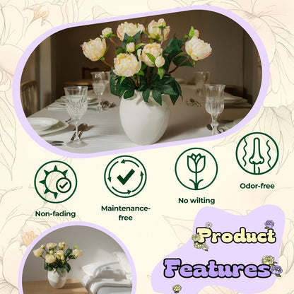 6PCS Yellow Peonies Artificial Flowers, Realistic 2 Heads Silk Peonies with Stems & Buds, 17.51" Faux Peony Bouquets for Wedding Centerpieces DIY Home Table Vase Decor