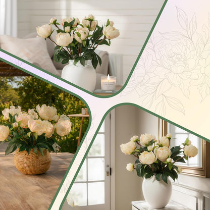 6PCS Yellow Peonies Artificial Flowers, Realistic 2 Heads Silk Peonies with Stems & Buds, 17.51" Faux Peony Bouquets for Wedding Centerpieces DIY Home Table Vase Decor