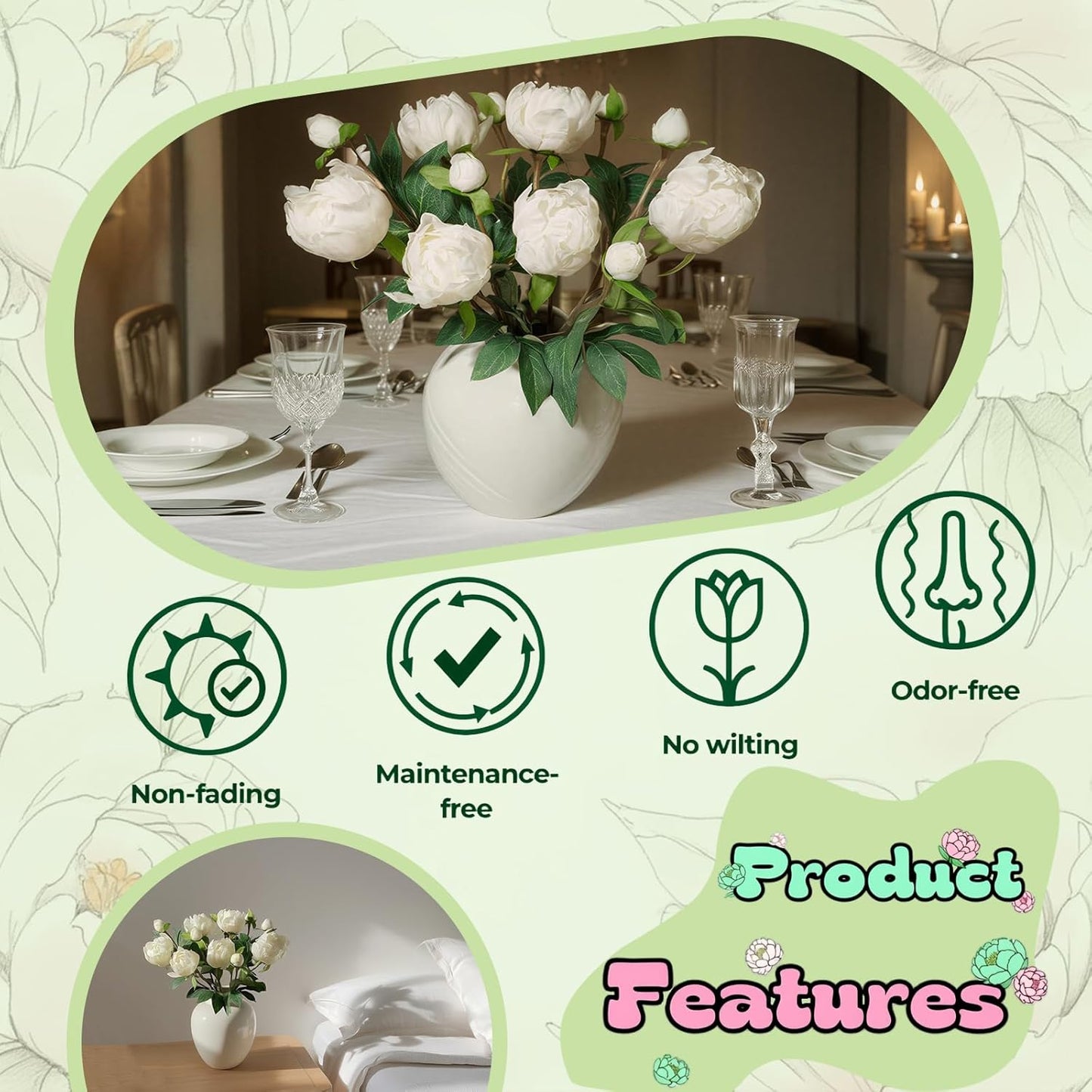 6PCS Yellow Peonies Artificial Flowers, Realistic 2 Heads Silk Peonies with Stems & Buds, 17.51" Faux Peony Bouquets for Wedding Centerpieces DIY Home Table Vase Decor