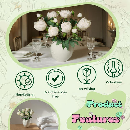 6PCS Yellow Peonies Artificial Flowers, Realistic 2 Heads Silk Peonies with Stems & Buds, 17.51" Faux Peony Bouquets for Wedding Centerpieces DIY Home Table Vase Decor