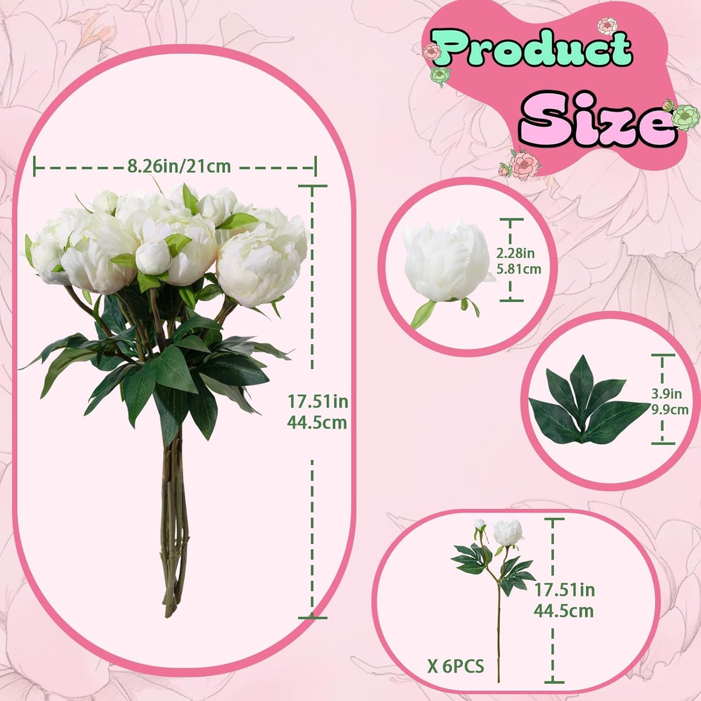 6PCS Yellow Peonies Artificial Flowers, Realistic 2 Heads Silk Peonies with Stems & Buds, 17.51" Faux Peony Bouquets for Wedding Centerpieces DIY Home Table Vase Decor