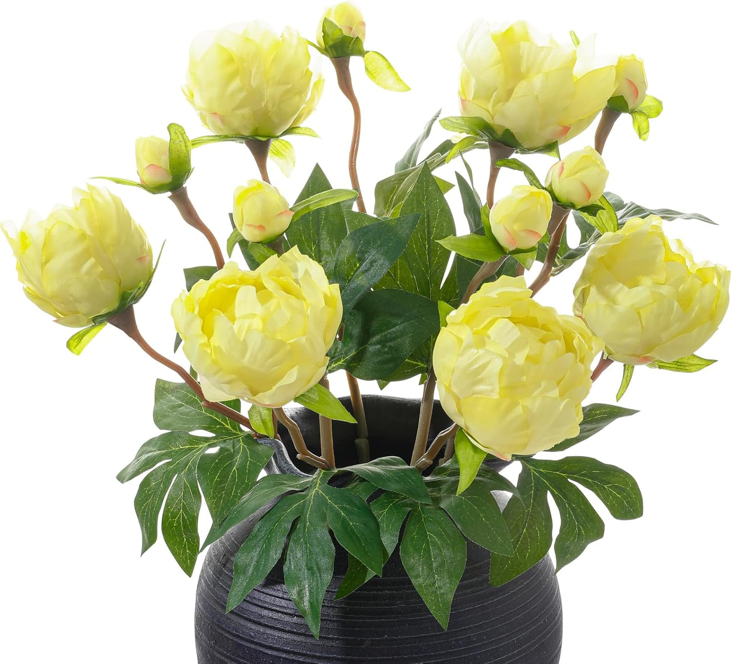 6PCS Yellow Peonies Artificial Flowers, Realistic 2 Heads Silk Peonies with Stems & Buds, 17.51" Faux Peony Bouquets for Wedding Centerpieces DIY Home Table Vase Decor