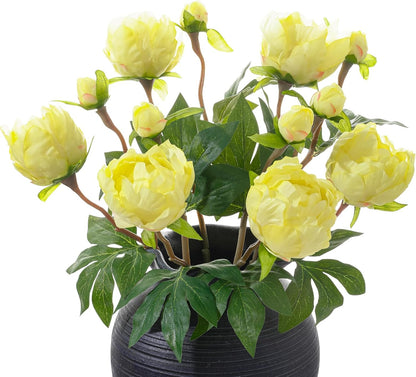 6PCS Yellow Peonies Artificial Flowers, Realistic 2 Heads Silk Peonies with Stems & Buds, 17.51" Faux Peony Bouquets for Wedding Centerpieces DIY Home Table Vase Decor