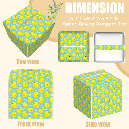 Yellow Rubber Ducks Tissue Box Cover Square, Tissue Box Holder with Bottom Belt Leather Facial Paper Organizer Dispenser for Bathroom Bedroom Dresser Night Stand Tabletop