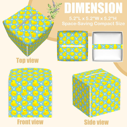 Yellow Rubber Ducks Tissue Box Cover Square, Tissue Box Holder with Bottom Belt Leather Facial Paper Organizer Dispenser for Bathroom Bedroom Dresser Night Stand Tabletop
