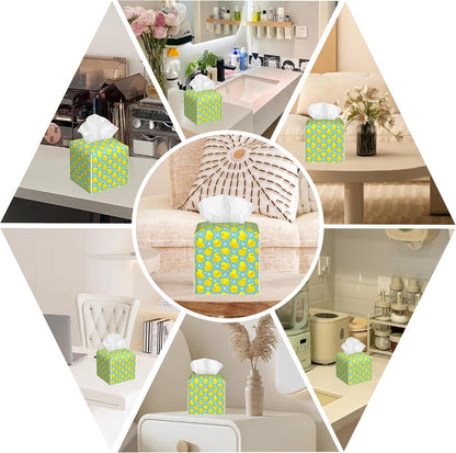 Yellow Rubber Ducks Tissue Box Cover Square, Tissue Box Holder with Bottom Belt Leather Facial Paper Organizer Dispenser for Bathroom Bedroom Dresser Night Stand Tabletop